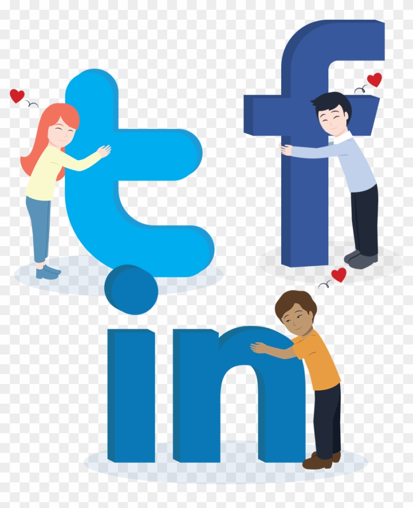 Cartoon People Hugging Social Media Logos Clipart
