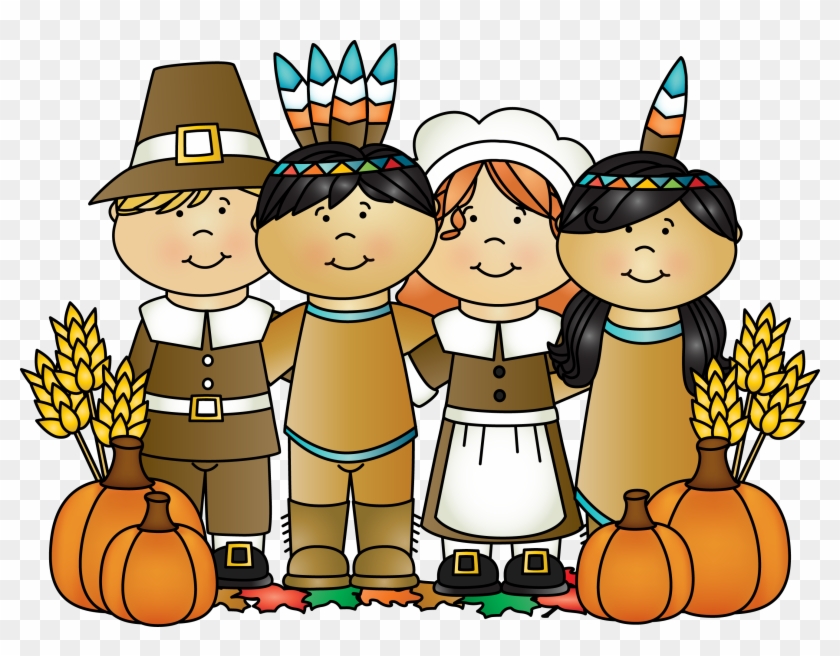 Indian Family Clipart - Thanksgiving Pilgrims And Indian - Png Download #733831