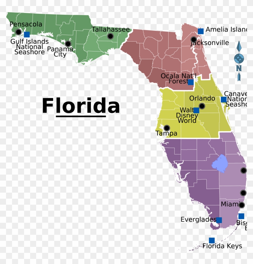 Map Of Florida Regions With Cities - Florida 3 Major Cities Clipart #743650