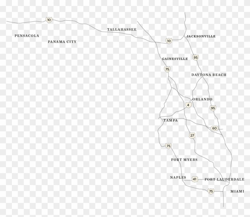 Florida Map Displaying Roads And Cities - Map Clipart #744949