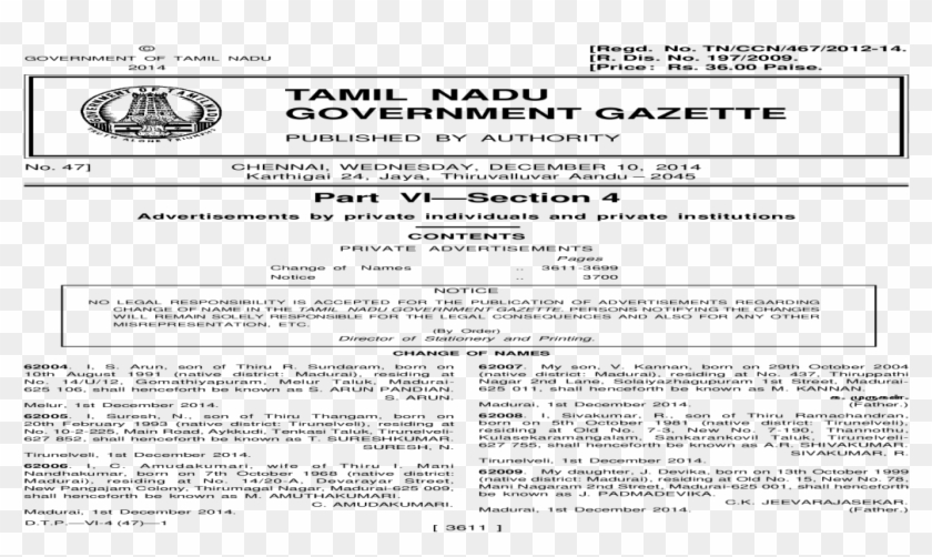 Tamil Nadu Government Gazette - Tamilnadu Government Gazette 2003 Pdf Part Vi Section Clipart #746132