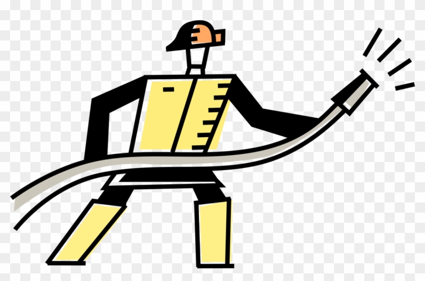 Vector Illustration Of Firefighter Fireman Fights Raging Clipart