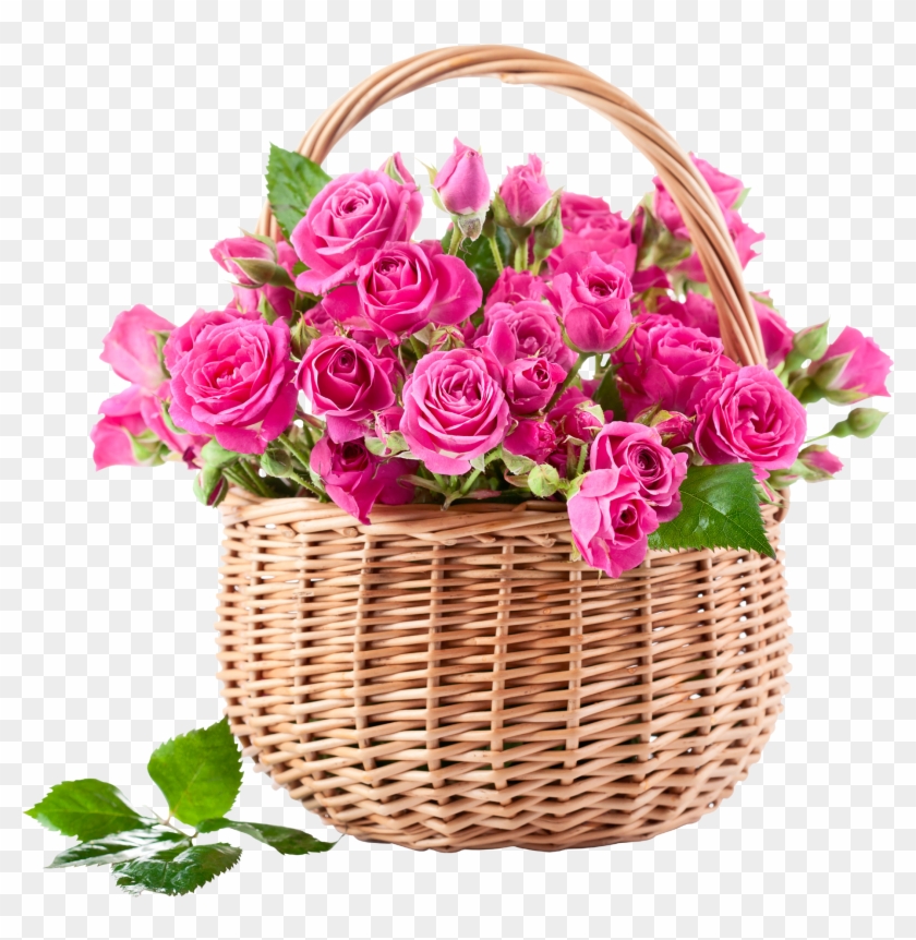 Pink Rose In Basket Png - Pink Rose Flowers Clipart