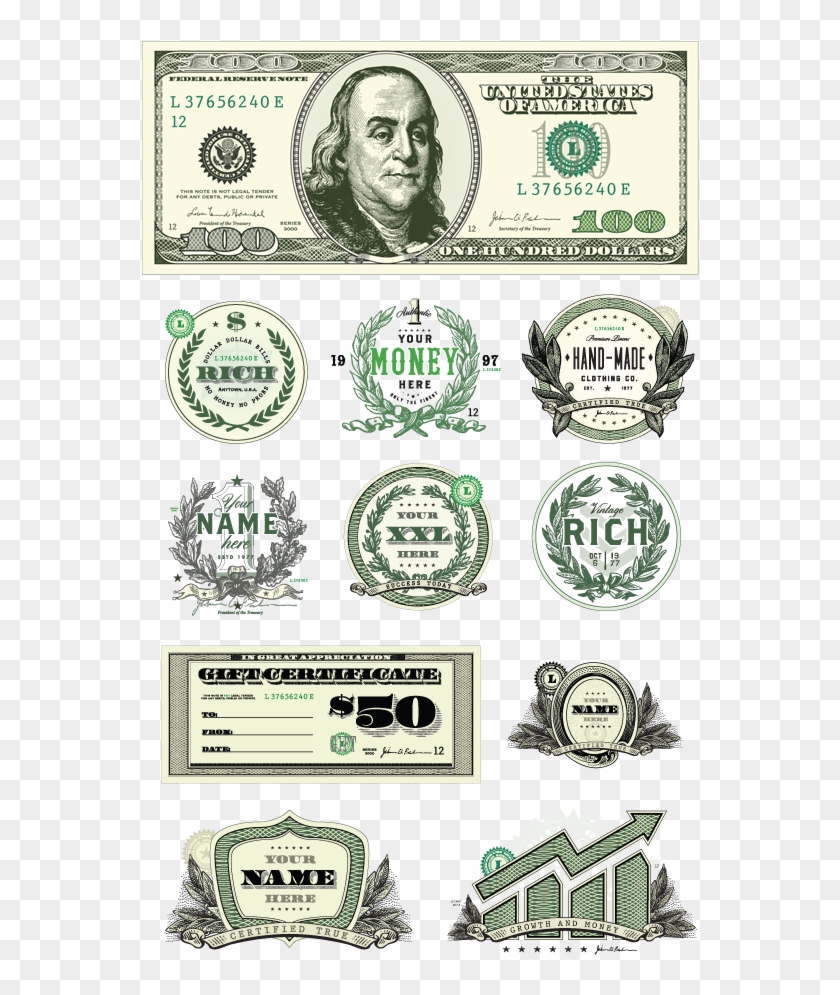 Vector Dollar Bill And Money Clipart Sets - 100 Dollar Bill Illustration - Png Download