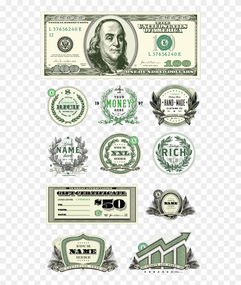 Vector Dollar Bill And Money Clipart Sets - 100 Dollar Bill Illustration - Png Download #754289