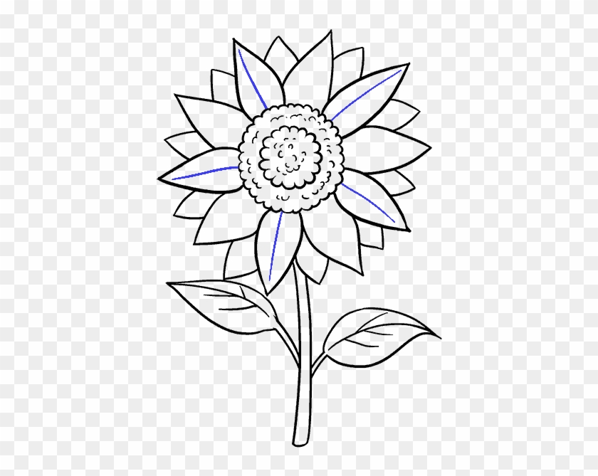 Vector Freeuse How To Draw A Sunflower Easy Step - Sunflower Drawing Black And White Easy Clipart #755305