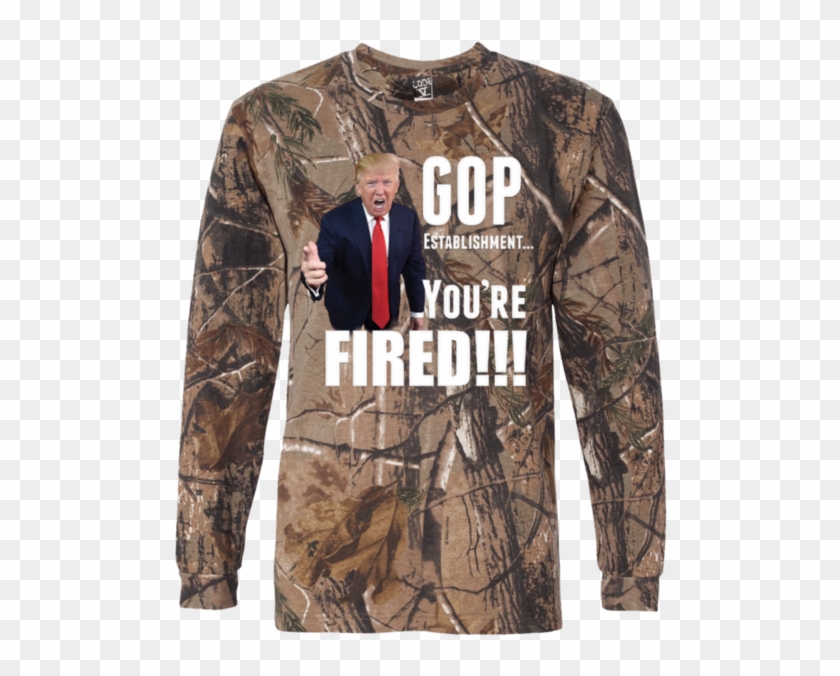 Donald Trump Fires Gop Long Sleeve Camo T-shirt Tiberius - Wood Camo T Shirt Clipart #757658