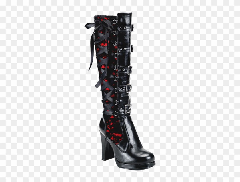 Black Widow Gothic Boots - Red Leather Gothic Boots Clipart