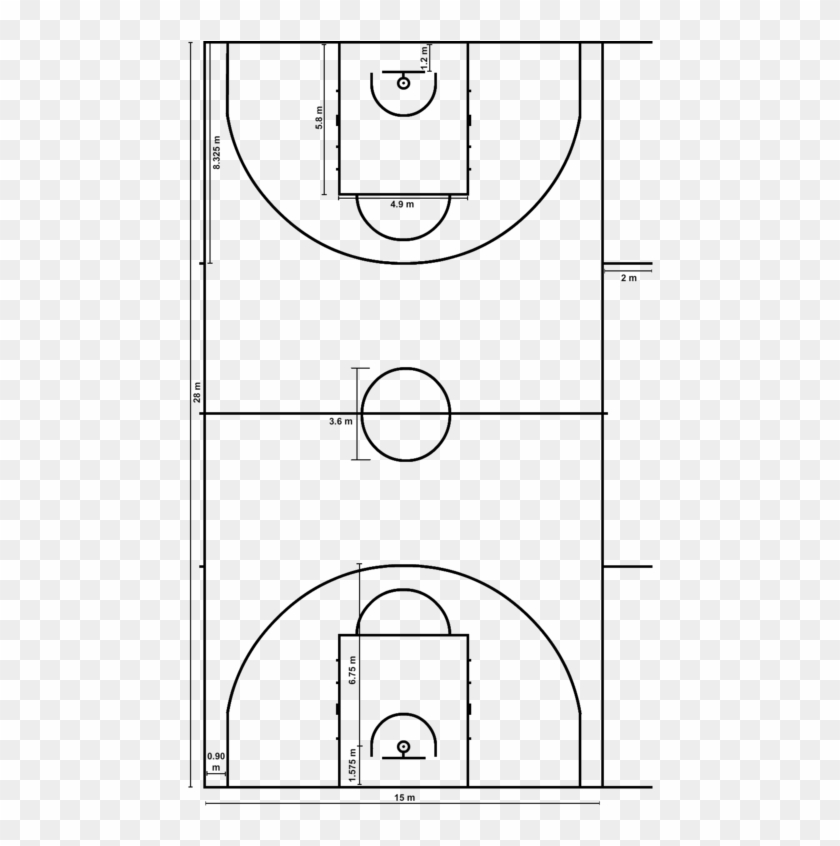 Basketball Court Measurements - Basketball Court Diagram Png Clipart #760790