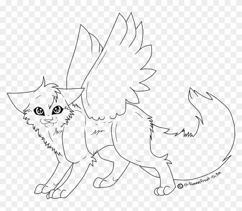 Angel Warrior Clipart Flying - Line Cat With Wings - Png Download