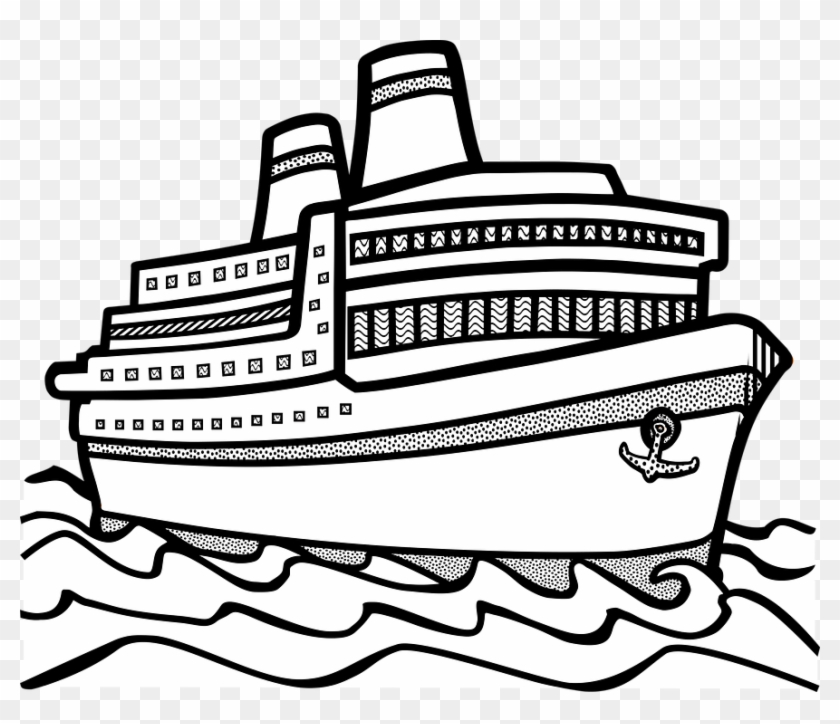 Cruise Drawing Ferry Line - Black And White Clip Art Ship - Png Download