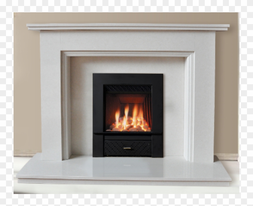 White Marble Fireplace - Gas Fire With Cream Marble Surround Clipart #766048