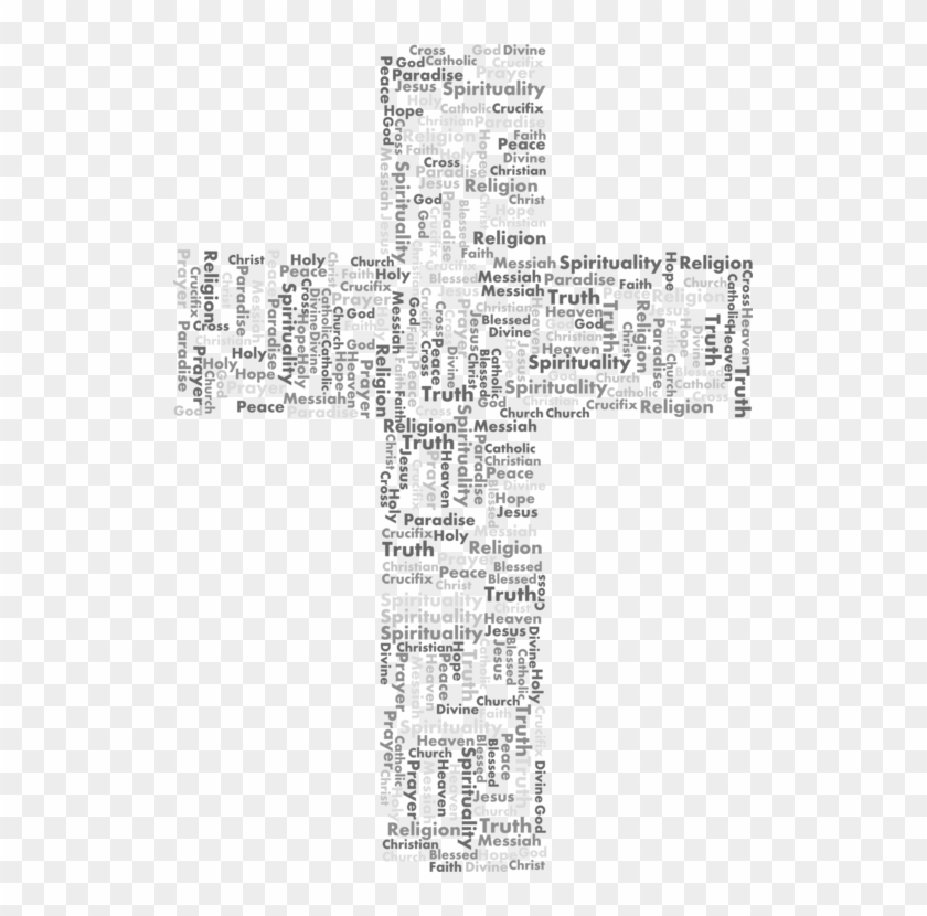 Christian Cross Black And White Grayscale Computer - Word Cloud Cross Clipart - Png Download