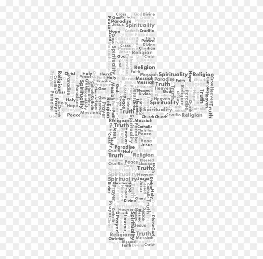Christian Cross Black And White Grayscale Computer - Word Cloud Cross Clipart - Png Download #768047