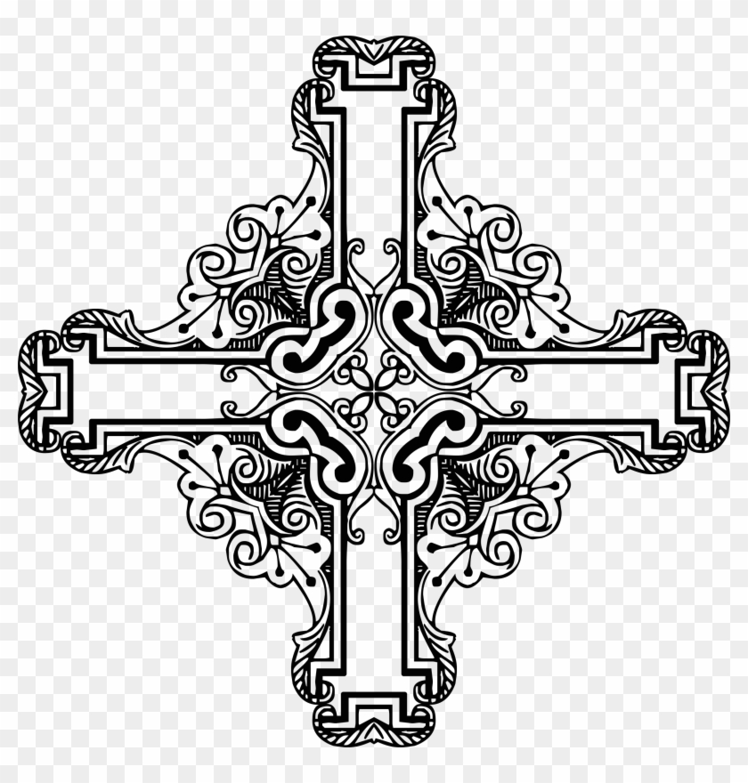 Big Image - Antique Cross Black & White Graphic Clipart #768131