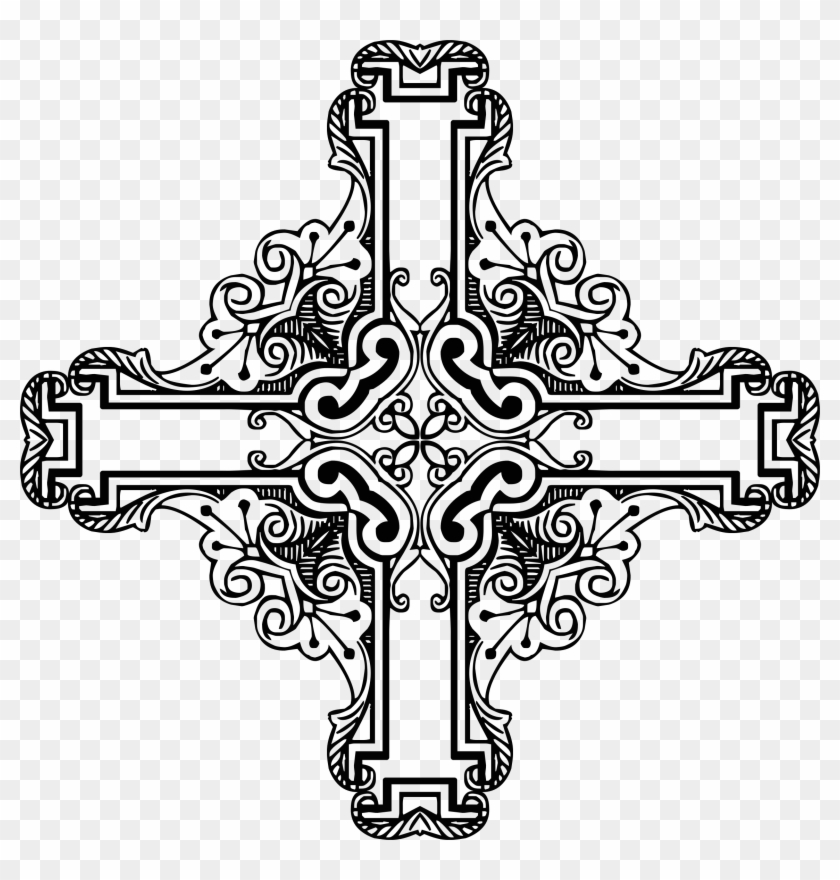 Big Image - Antique Cross Black & White Graphic Clipart