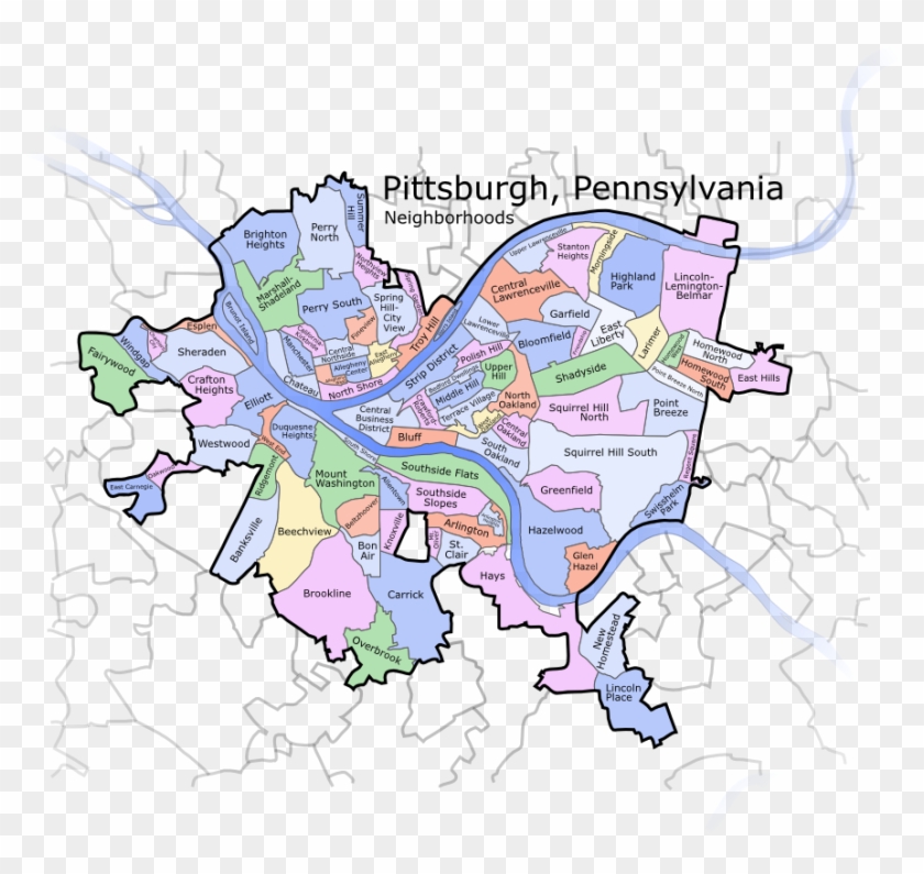 Pittsburgh Pennsylvania Neighborhoods Fade - Pittsburgh Pennsylvania City Map Clipart