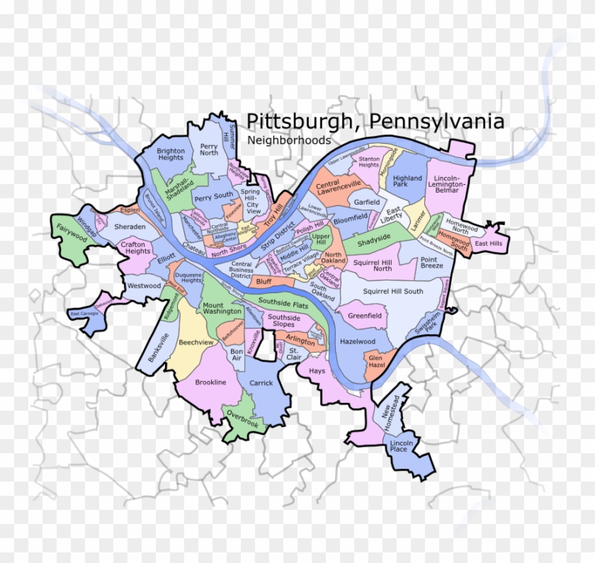 Pittsburgh Pennsylvania Neighborhoods Fade - Pittsburgh Pennsylvania City Map Clipart #768579