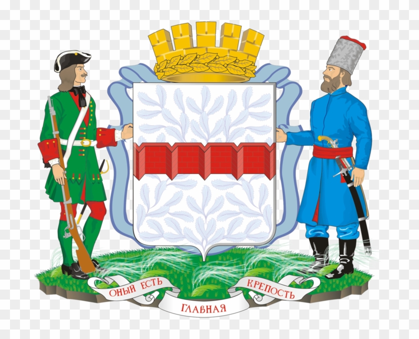 Coat Of Arms Of Omsk, On A Background Of A Flag Of - Город Омск Герб Clipart #771253