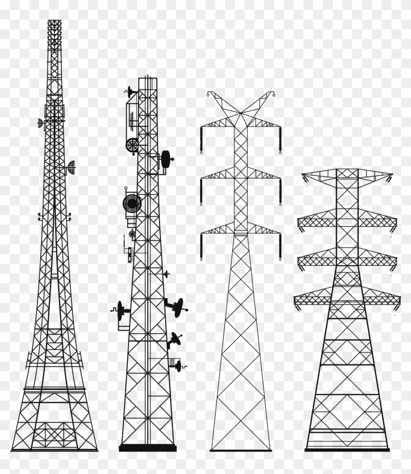 High Voltage Transmission Tower Png Image Background - Communication Tower Sketch Clipart
