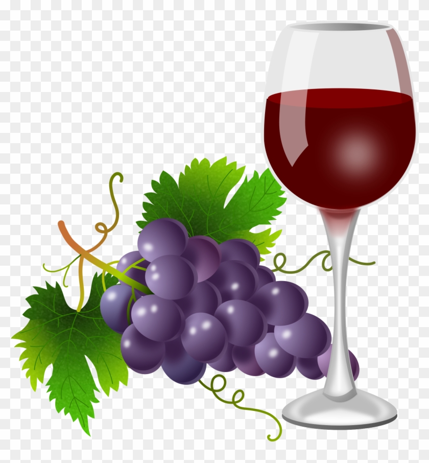 Purple Grapes And Wine Glass - Grape Drink In Glass Clipart - Png Download