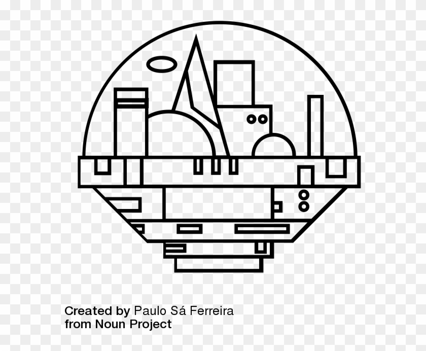 Futuristic City Icon - Line Art Clipart