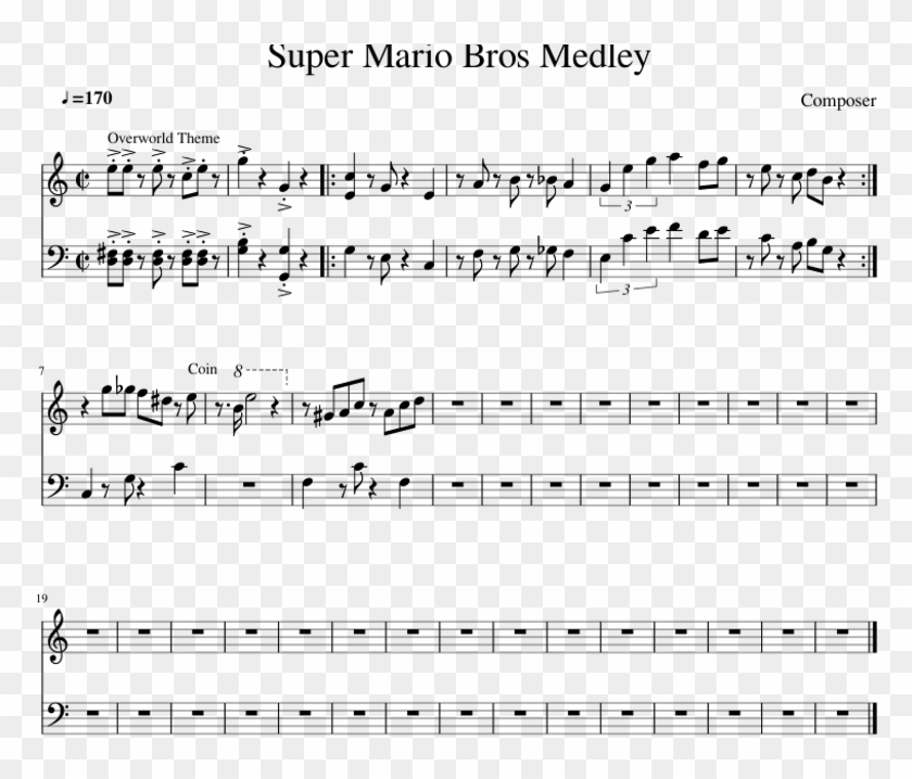 Super Mario Bros Medley Sheet Music For Piano Download - Partitura Your Latest Trick Clipart