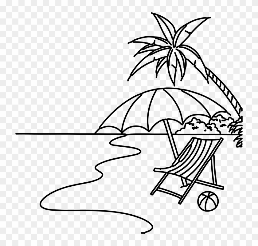 Holiday, Beach, Sea, Landscape, Summer, Sand - Beach Scene Drawing Easy Clipart