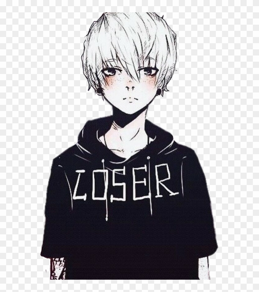 Animeboy Anime Boy Piercing - Black And White Anime Boy Clipart