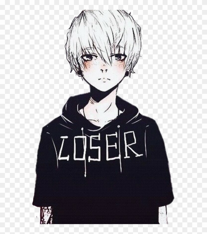 Animeboy Anime Boy Piercing - Black And White Anime Boy Clipart #779227