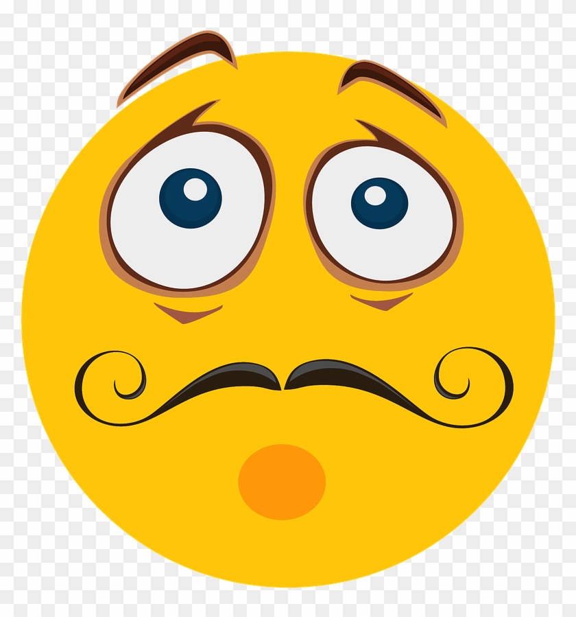 Impressed Wow Emoji Emotions Mustache Face Yellow - Funny Cartoon Faces Png Clipart