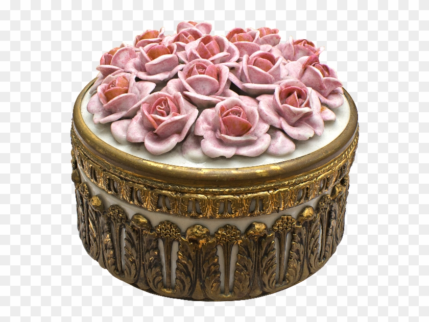 Brass Round Box With Porcelain Roses Png - Garden Roses Clipart