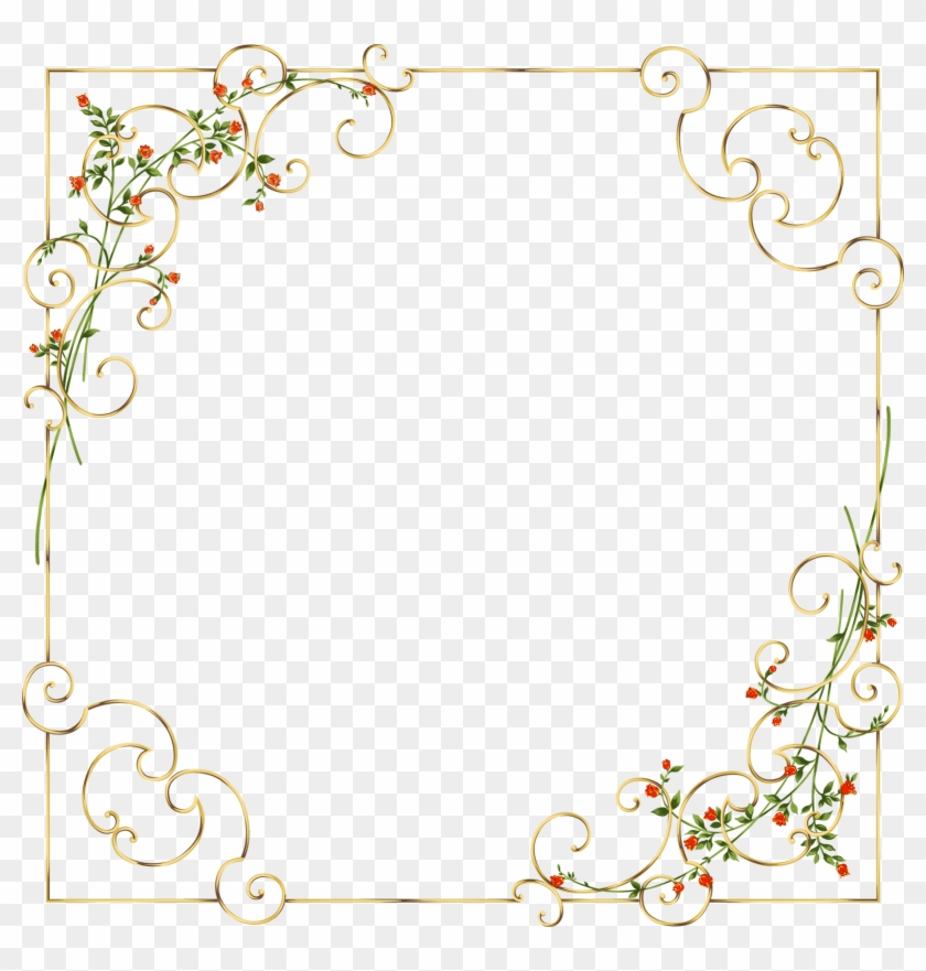 Gold Frame With Delicate Wild Flowers - Golden Floral Border Png Clipart