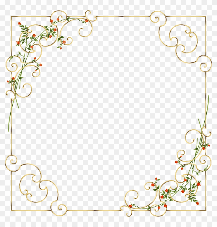 Gold Frame With Delicate Wild Flowers - Golden Floral Border Png Clipart #788259