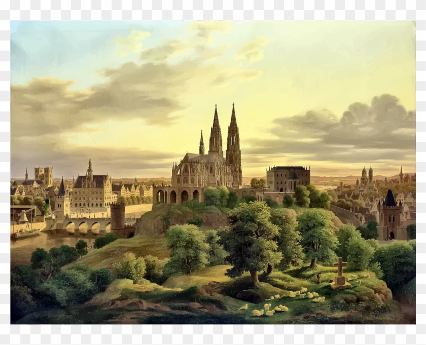 Castle - Painting Of Medieval Village Clipart
