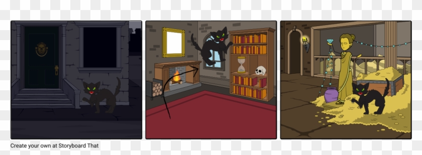 Cat Is Bored In Haunted House - Cartoon Clipart