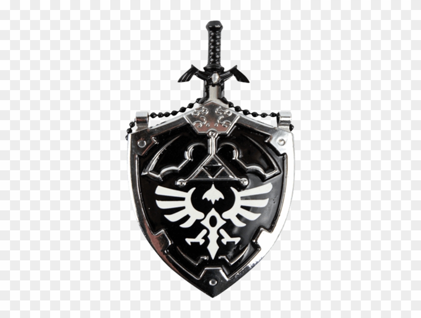 Black Master Sword And Shield Necklace - Hylian Shield With Sword Clipart #791018
