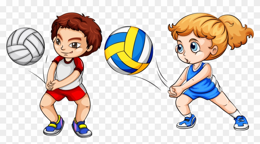 Children Playing Baseball Transparent Stock - Playing Volleyball Png Cartoon Clipart