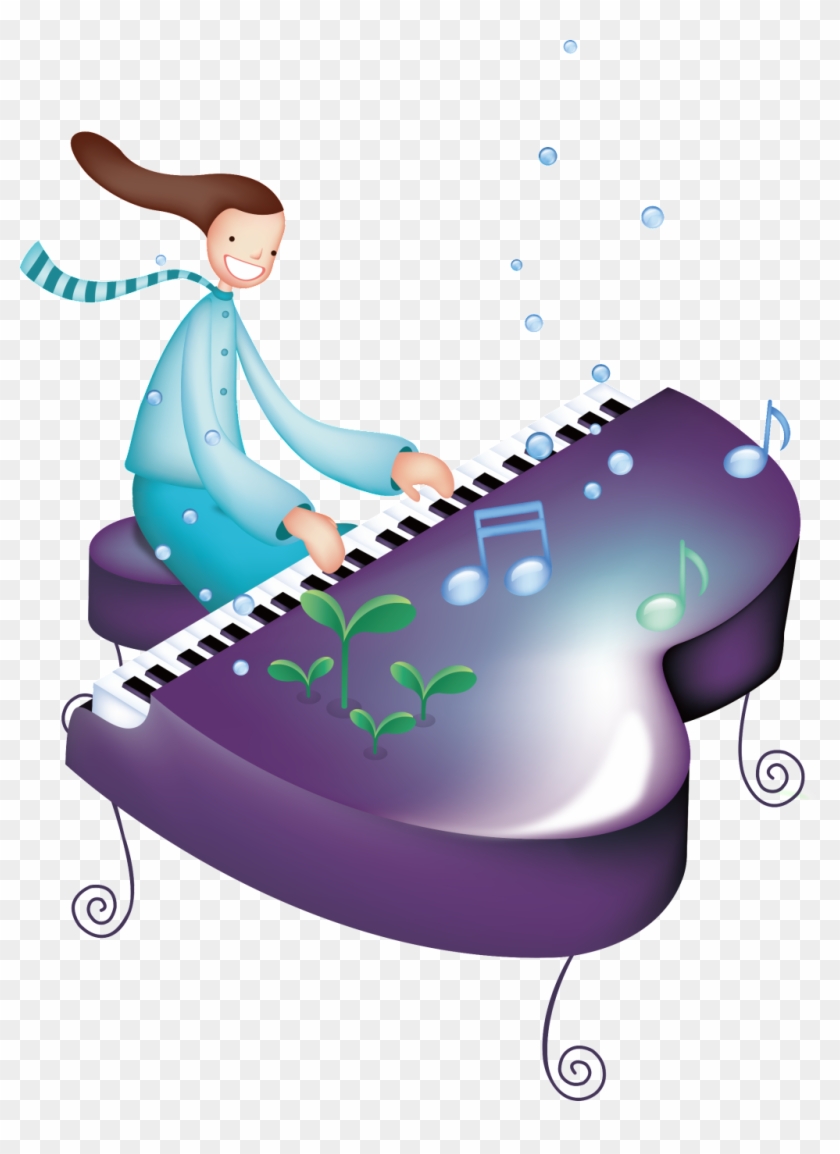 Cartoon Children Playing Piano Decorative Elements Clipart
