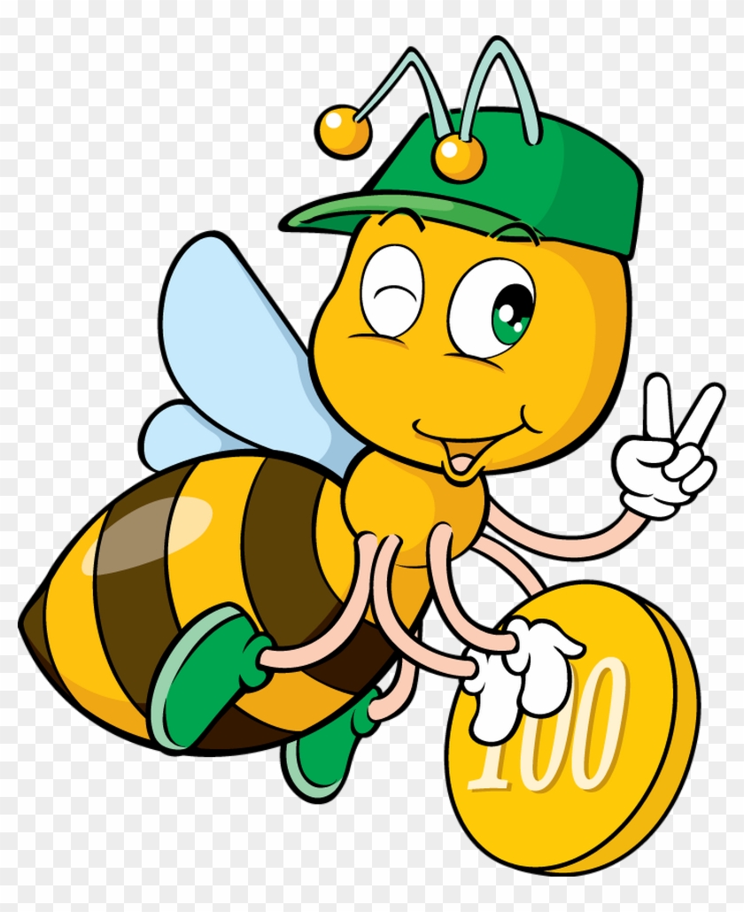 Bee With Coin - Cartoon Bees Clipart