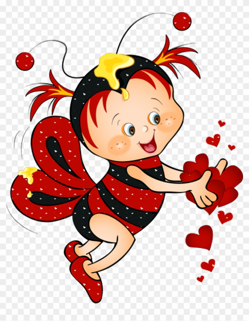 Valentine Red Bee With Hearts Png Clipart Picture - Cartoon Honey Bee Love Transparent Png #82165