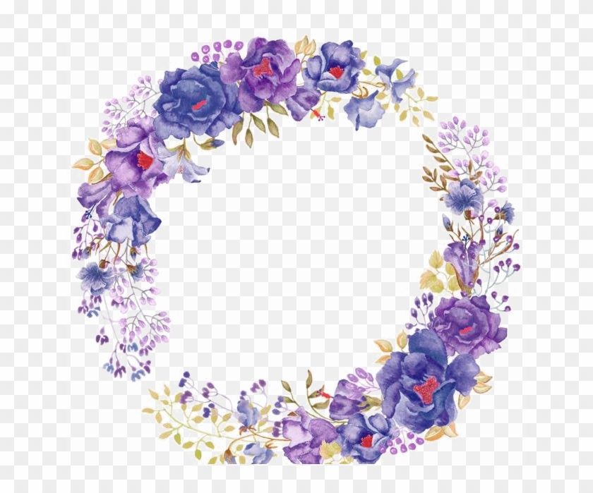 Purple Flowers Png Transparent Image - Purple Watercolor Flower Wreath Png Clipart #83087