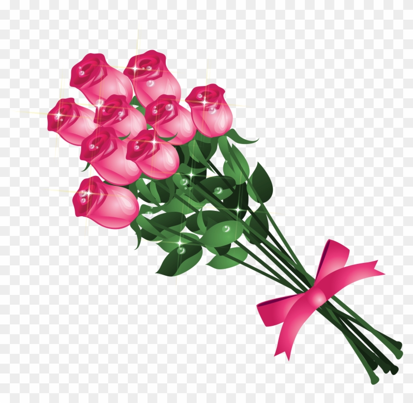 Transparent Pink Roses Bouquet Png Clipart Picture - Bouquet Of Roses Png Vector #85133