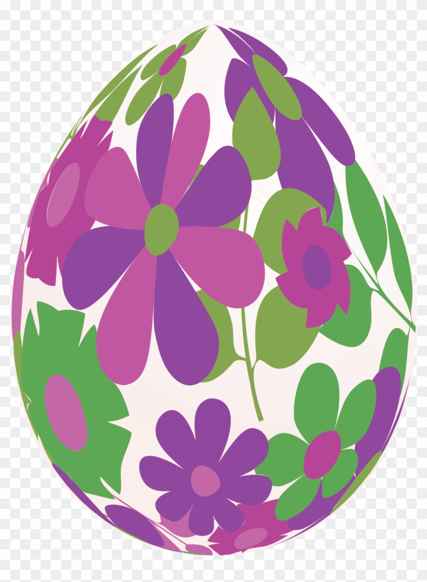 Easter White Egg With Purple Flowers Png Clipart Picture - Transparent Background Easter Eggs Png #85350