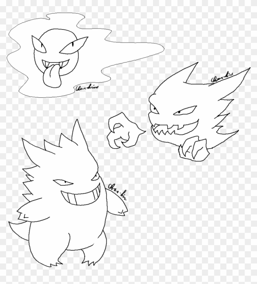 Pokemon Lineart Gastly Gengar , Png Download - Cartoon Clipart #86532