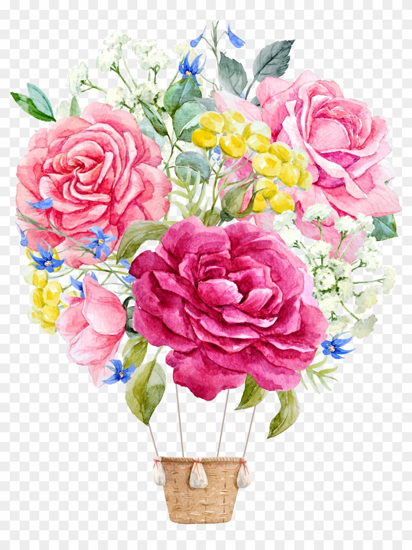 Pink Rose Clipart Blue - Watercolor Painting - Png Download #86926