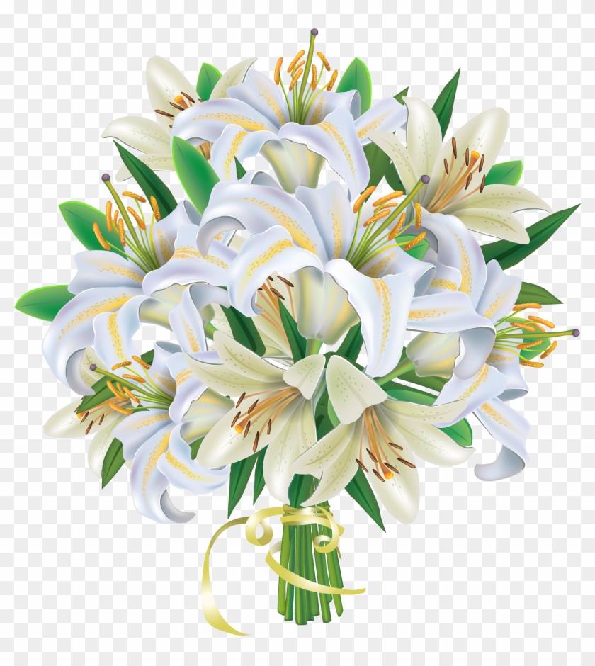 Banner Free Stock Lilies Flowers Png Clipart Image - Bouquet Of White Flowers Clip Art Transparent Png #87412