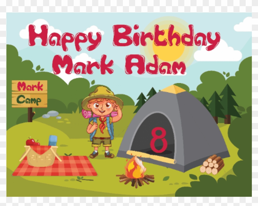 Large Custom Camping Birthday Banner , Camping Party, - Cartoon Clipart