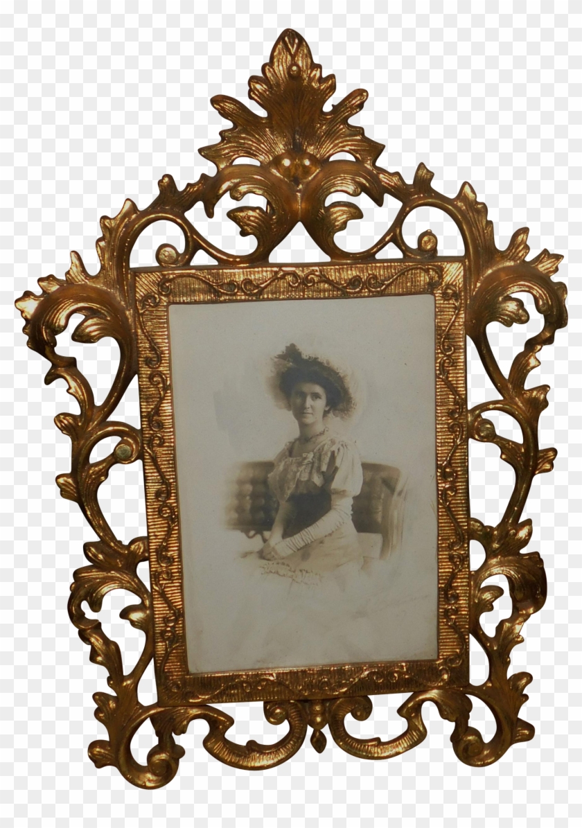 Antique Signed Photo Portrait Of Victorian Lady In - Heavy Metal Frame Png Clipart