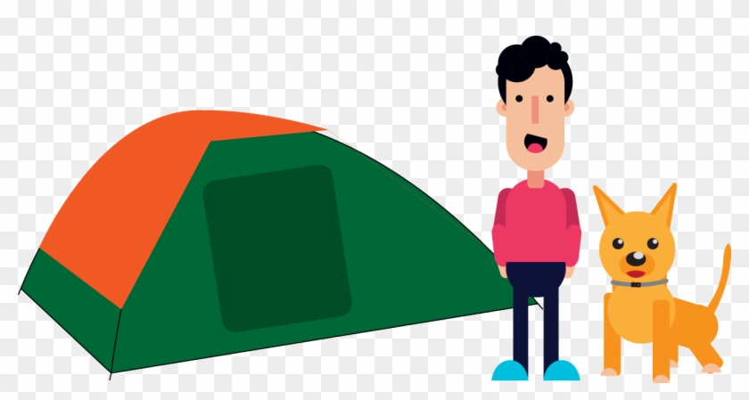 Camping With Dog - Cartoon Clipart